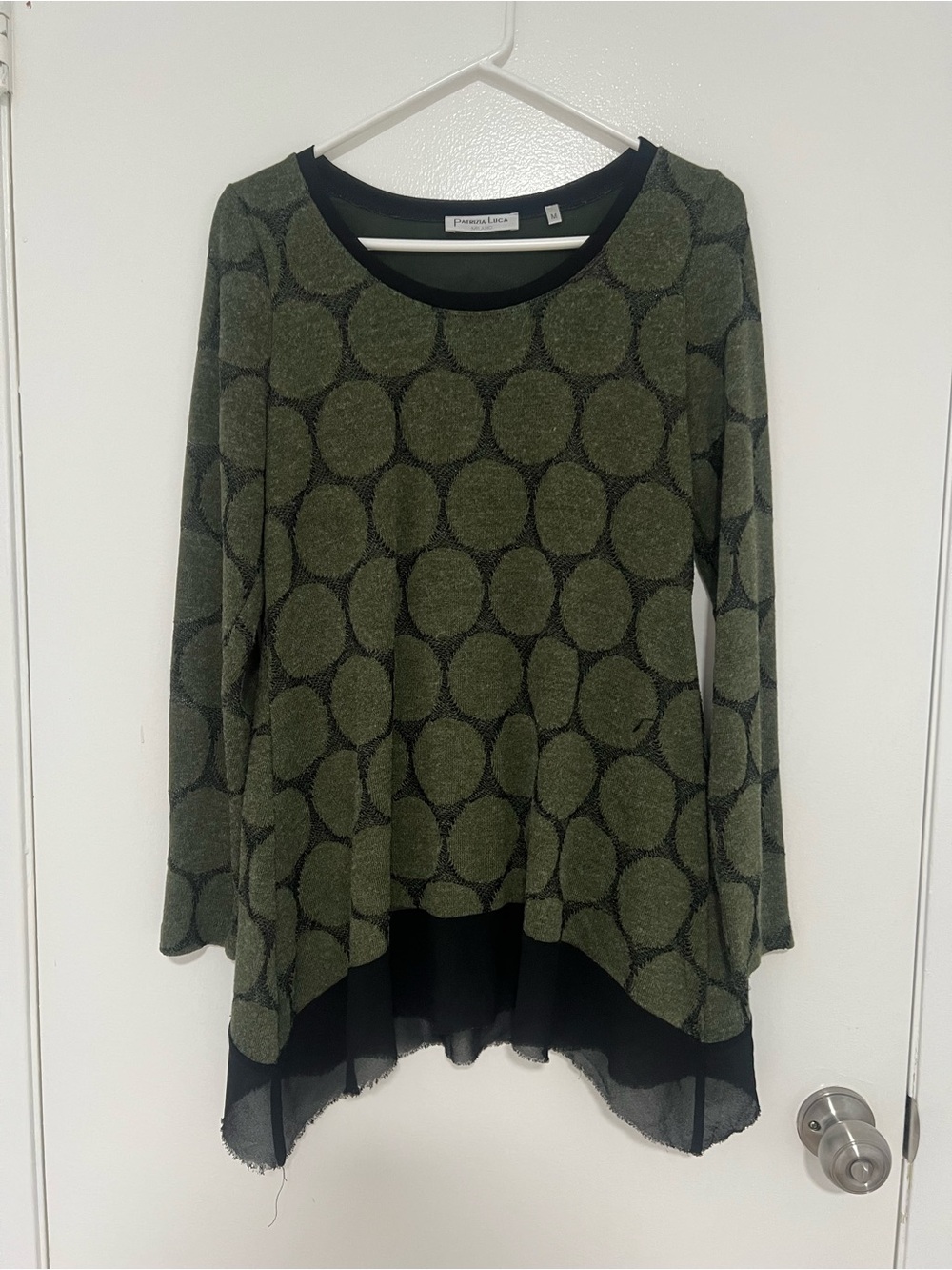 Patrizia Luca Olive Green & Black Circle-Print Layered Tunic